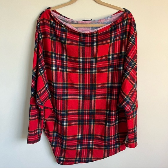 Heimish USA Off Shoulder Holiday Long Sleeve Top - Red Tartan - Size XL - EUC - Picture 3 of 6